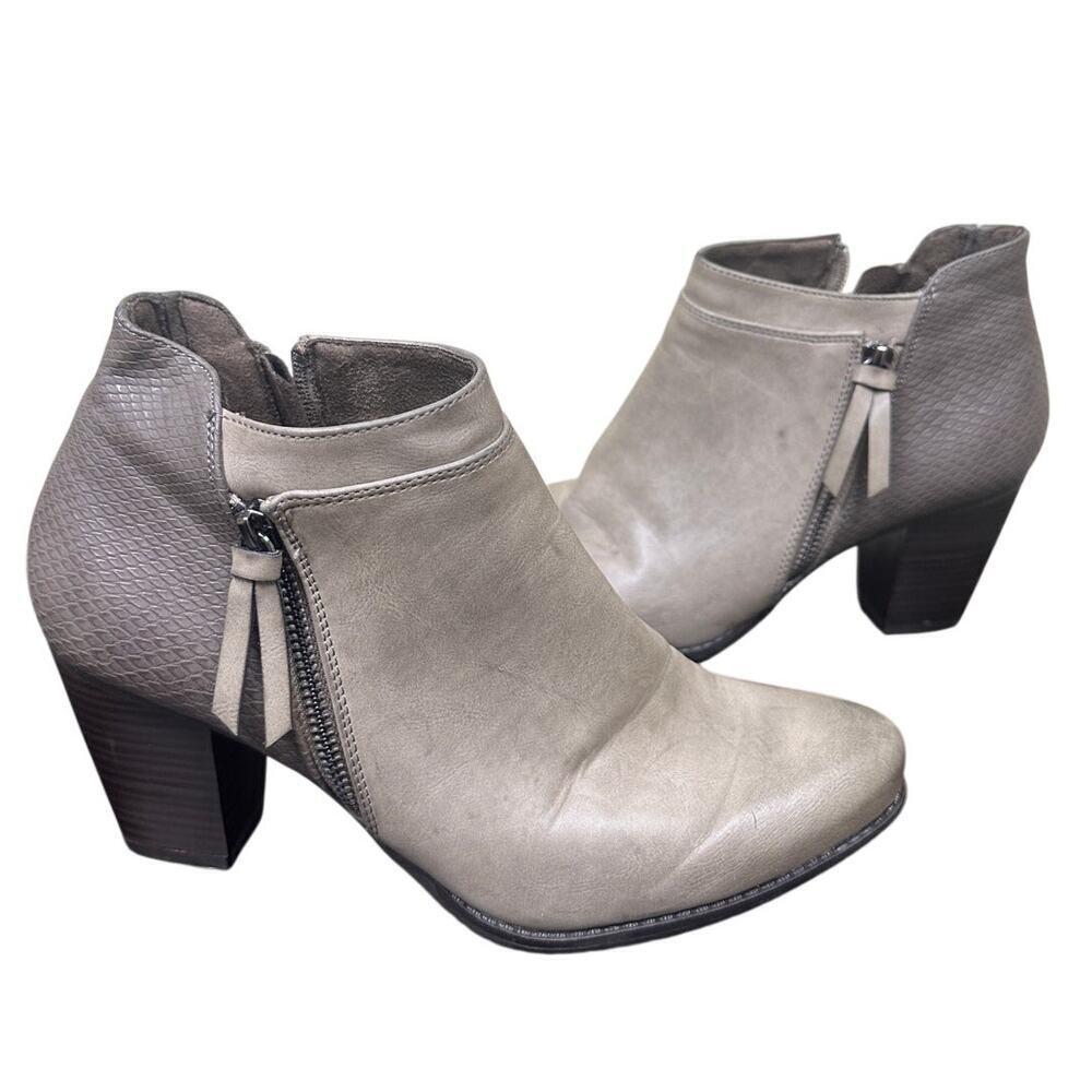 Grey Gray Size 9.5 Casual Short Bootie Ankle Block Heeled Boots Tassel Close Toe
